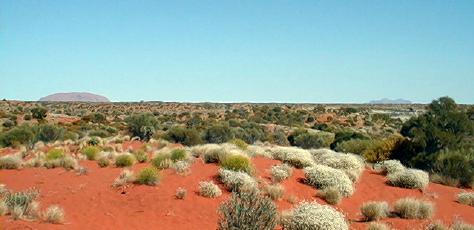 An amazing view: Ayers Rock on the left and the Olgas on the right