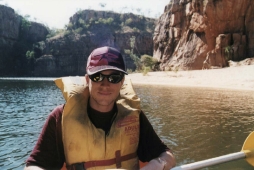 Seb ... in the back of the canoe