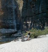 Caro on the beach at Jim Jim falls