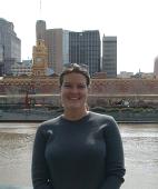 Caro, in front of Flinders Street Station