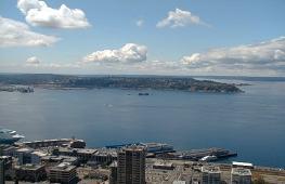 Puget Sound - the bay surrounding Seattle viewed from the Space Needle